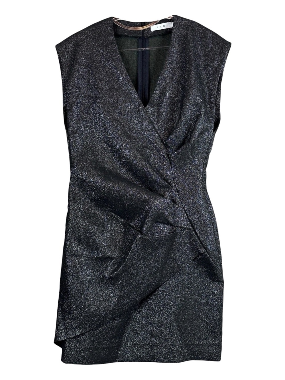 IRO Dresdi Metallic Shimmer Cocktail Mini Dress Charcoal Black Size FR 40 US 8